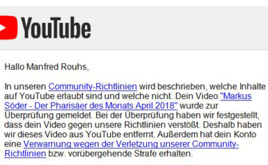 Youtube sperrt Söder-Video