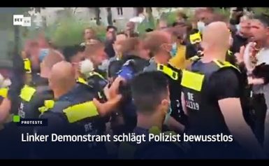 Linker Demonstrant schlägt Polizist bewusstlos: Berliner Polizei flieht vor wütendem Mob